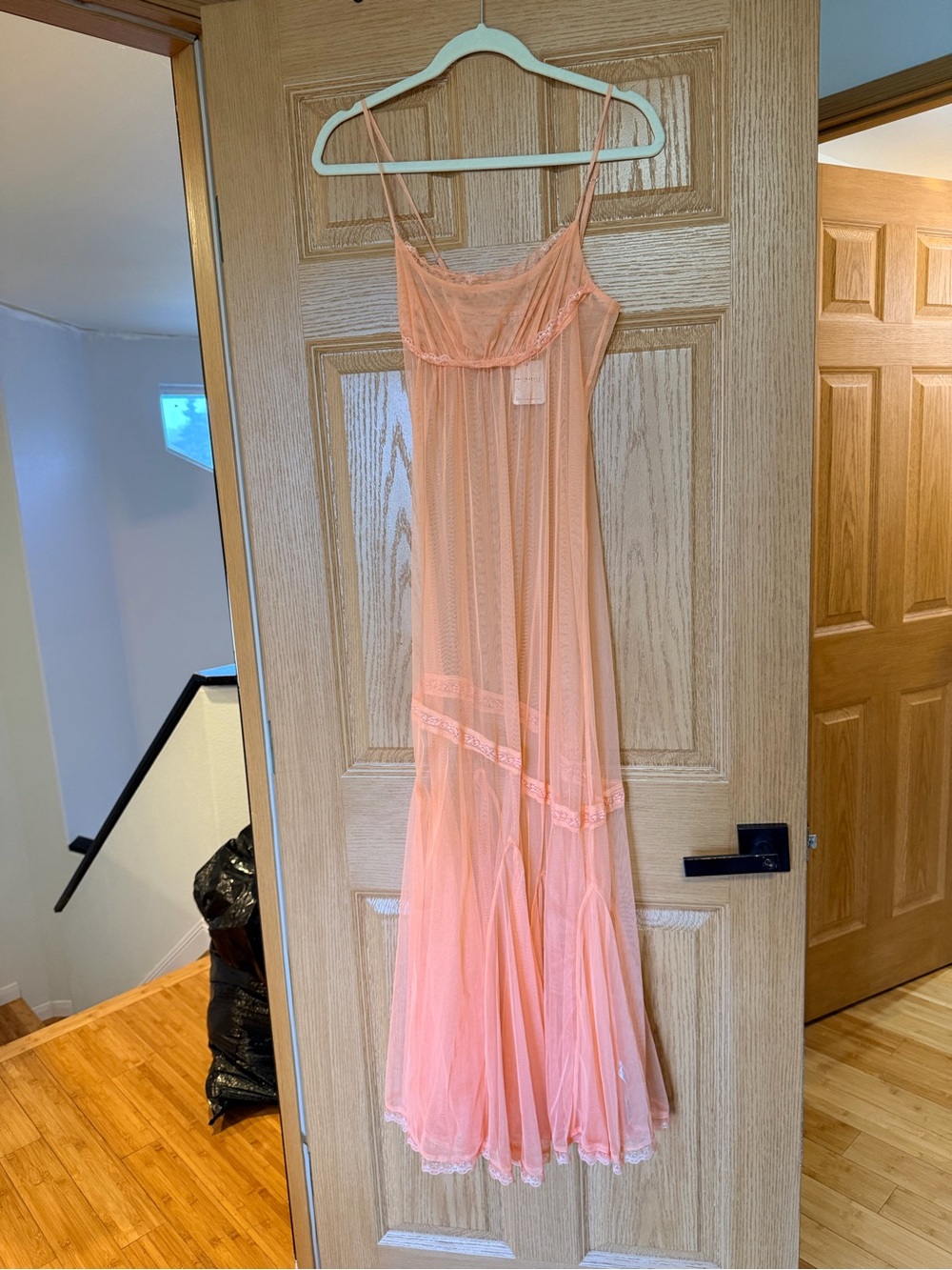 Free People Sheer Peach Slip Dress with Delicate Lace Trim